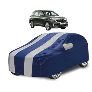 car cover compatible with kia seltos model-2018-2025 with mirror pocket water resistant triple stitched seltos car cover- navy silver