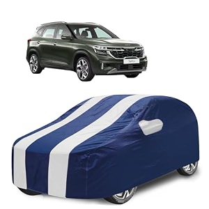 car cover compatible with kia seltos model-2018-2025 with mirror pocket water resistant triple stitched seltos car cover- navy-white
