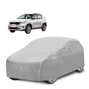 car cover compatible with kia sonet with mirror pocket water resistant triple stitched sonet car cover- plain silver