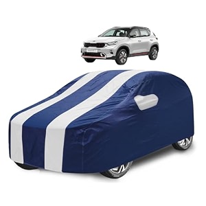 car cover compatible with kia sonet with mirror pocket water resistant triple stitched sonet car cover- navy-white