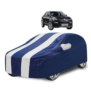 car cover compatible with kiger with mirror pocket water resistant triple stitched kiger car cover- navy-white