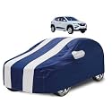 Car Cover Compatible with Kwid with Mirror Pocket, Water Resistant, Triple Stitched, Kwid Car Cover- Navy-White