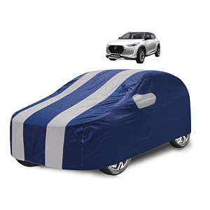 car cover compatible with magnite with mirror pocket water resistant triple stitched magnite car cover- navy silver
