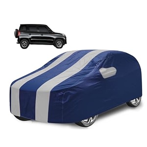 car cover compatible with mahindra bolero neo with mirror pocket water resistant triple stitched bolero neo car cover- navy silver