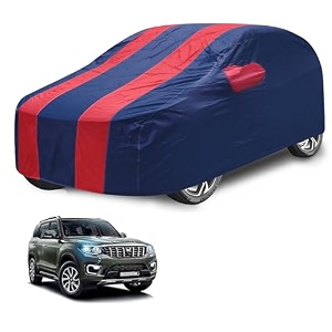 car cover compatible with mahindra scorpio new with mirror pocket water resistant triple stitched scorpio car cover- navy-red