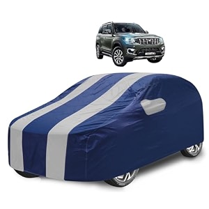 car cover compatible with mahindra scorpio new with mirror pocket water resistant triple stitched scorpio car cover- navy silver