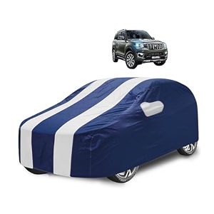 car cover compatible with mahindra scorpio new with mirror pocket water resistant triple stitched scorpio car cover- navy-white