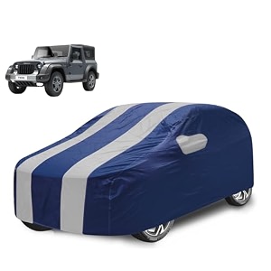 car cover compatible with mahindra thar model  2020-till date with mirror pocket water resistant triple stitched thar car cover- navy silver