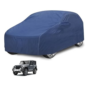 car cover compatible with mahindra thar model  2020-till date with mirror pocket water resistant triple stitched thar car cover- plain navy