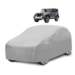 car cover compatible with mahindra thar model  2020-till date with mirror pocket water resistant triple stitched thar car cover- plain silver