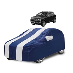 car cover compatible with mahindra xuv 300 with mirror pocket water resistant triple stitched xuv 300 car cover- navy-white