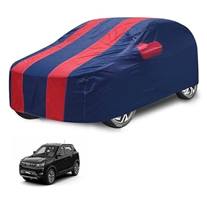car cover compatible with mahindra xuv 300 with mirror pocket water resistant triple stitched xuv 300 car cover- navy-red