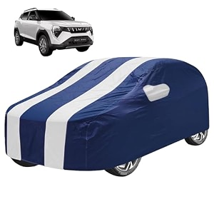 car cover compatible with mahindra xuv 3xo with mirror pocket water resistant triple stitched xuv 3xo car cover- navy-white