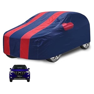 car cover compatible with mahindra xuv 700 with mirror pocket water resistant triple stitched xuv 700 car cover- navy-red