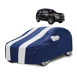 car cover compatible with mahindra xuv 700 with mirror pocket water resistant triple stitched xuv 700 car cover- navy-white