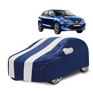 car cover compatible with maruti baleno model 2022- till date with mirror pocket water resistant triple stitched baleno car cover- navy-white