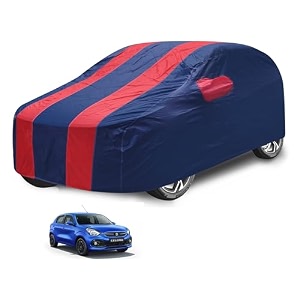 car cover compatible with maruti celerio with mirror pocket water resistant triple stitched celerio car cover- navy-red