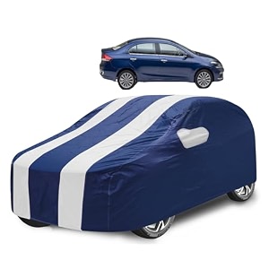 car cover compatible with maruti ciaz with mirror pocket water resistant triple stitched ciaz car cover- navy-white