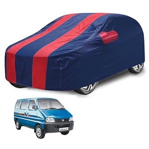 car cover compatible with maruti eeco with mirror pocket water resistant triple stitched eeco car cover- navy-red