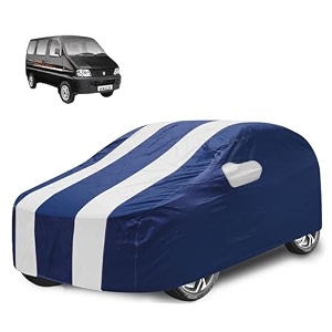 car cover compatible with maruti eeco with mirror pocket water resistant triple stitched eeco car cover- navy-white