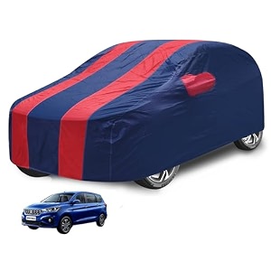 car cover compatible with maruti ertiga model  2019-till date with mirror pocket water resistant triple stitched ertiga car cover- navy-red