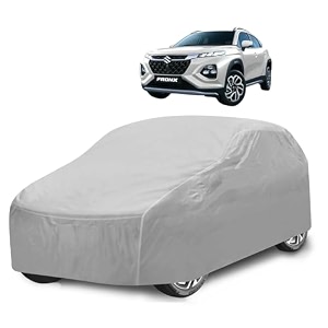 car cover compatible with maruti fronx with mirror pocket water resistant triple stitched fronx car cover- plain silver