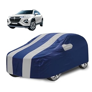 car cover compatible with maruti fronx with mirror pocket water resistant triple stitched fronx car cover- navy silver
