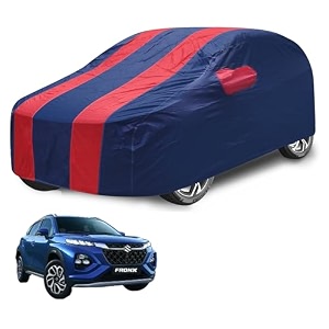 car cover compatible with maruti fronx with mirror pocket water resistant triple stitched fronx car cover- navy-red