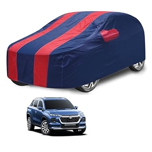 car cover compatible with maruti grand vitara with mirror pocket water resistant triple stitched grand vitara car cover- navy-red