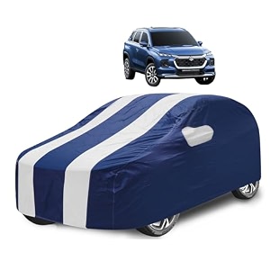 car cover compatible with maruti grand vitara with mirror pocket water resistant triple stitched grand vitara car cover- navy-white
