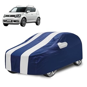 car cover compatible with maruti ignis with mirror pocket water resistant triple stitched ignis car cover- navy-white