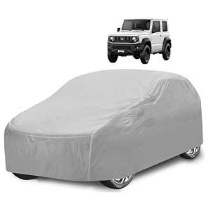 car cover compatible with maruti jimny with mirror pocket water resistant triple stitched jimny car cover- plain silver