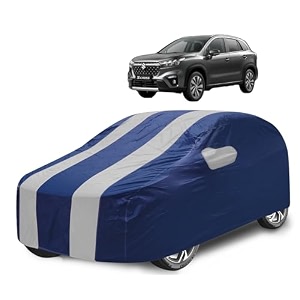 car cover compatible with maruti s-cross with mirror pocket water resistant triple stitched s-cross car cover- navy silver