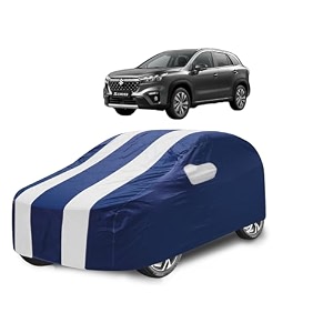 car cover compatible with maruti s-cross with mirror pocket water resistant triple stitched s-cross car cover- navy-white