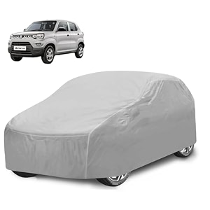 car cover compatible with maruti s-presso with mirror pocket water resistant triple stitched s-presso car cover- plain silver