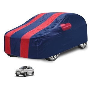 car cover compatible with maruti s-presso with mirror pocket water resistant triple stitched s-presso car cover- navy-red
