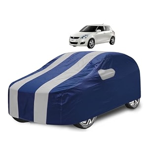 car cover compatible with maruti swift model  2005-2017 with mirror pocket water resistant triple stitched swift car cover- navy silver