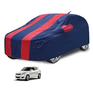 car cover compatible with maruti swift model  2005-2017 with antenna amp mirror pocket water resistant triple stitched swift car cover- navy-red