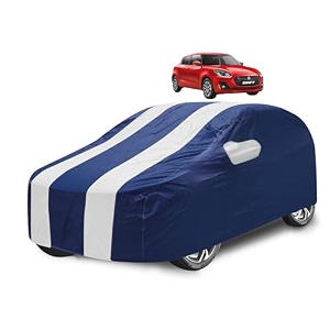car cover compatible with maruti swift model  2018-till date with mirror pocket water resistant triple stitched swift car cover- navy-white