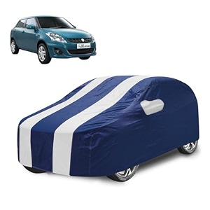 car cover compatible with maruti swift dzire model  2008-2016 with mirror pocket water resistant triple stitched dzire car cover- navy-white