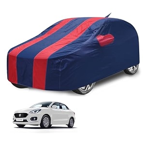 car cover compatible with maruti swift dzire model  2017-till date with mirror pocket water resistant triple stitched dzire car cover- navy-red