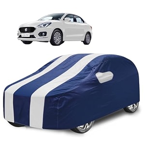 car cover compatible with maruti swift dzire model  2017-till date with mirror pocket water resistant triple stitched dzire car cover- navy-white