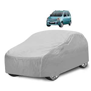 car cover compatible with maruti wagonr model  2000-2018 with mirror pocket water resistant triple stitched wagonr car cover- plain silver