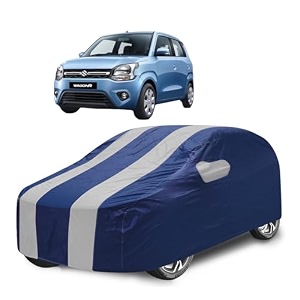 car cover compatible with maruti wagonr model  2019-till date with mirror pocket water resistant triple stitched wagonr car cover- navy silver