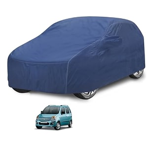 car cover compatible with maruti wagonr model  2000-2018 with mirror pocket water resistant triple stitched wagonr car cover- plain navy