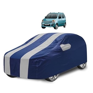 car cover compatible with maruti wagonr model  2000-2018 with mirror pocket water resistant triple stitched wagonr car cover- navy silver