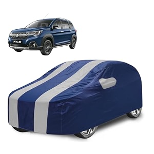 car cover compatible with maruti xl6 with mirror pocket water resistant triple stitched xl6 car cover- navy silver
