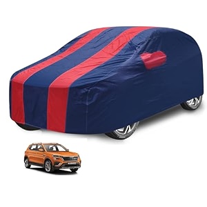 car cover compatible with skoda kushaq with mirror pocket water resistant triple stitched kushaq car cover- navy-red