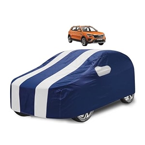 car cover compatible with skoda kushaq with mirror pocket water resistant triple stitched kushaq car cover- navy-white
