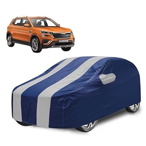 car cover compatible with skoda kushaq with mirror pocket water resistant triple stitched kushaq car cover- navy silver